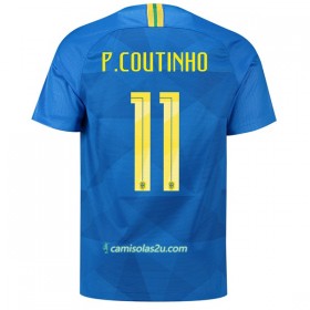 Camisolas de Futebol Brasil P.Coutinho 11 Equipamento Alternativa Copa do Mundo 2018 Manga Curta